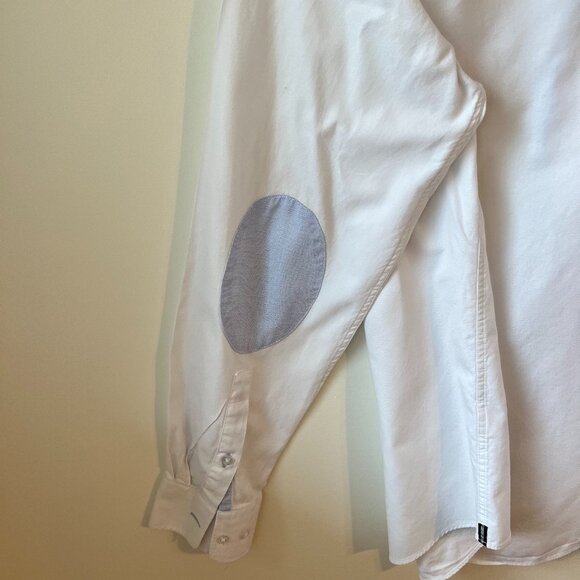 Black Brown1826 - White100% Cotton Shirt - Light Blue Trim & Elbow Patches (L) - Picture 3 of 14